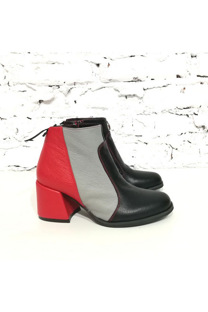 Buy Original stylish leather women`s black red grey round toe zipper boots